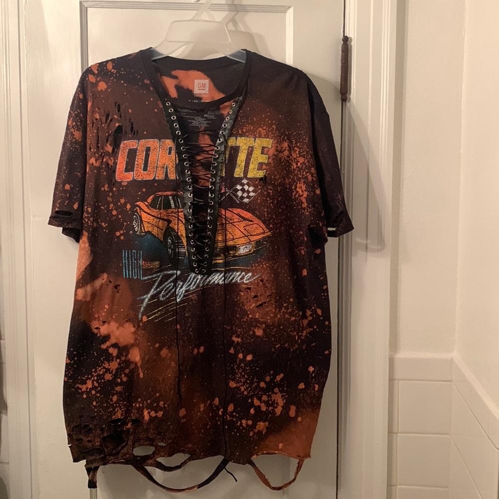 Corvette GM distressed oversized t-shirt. Distressed worn, torn and very cute!!